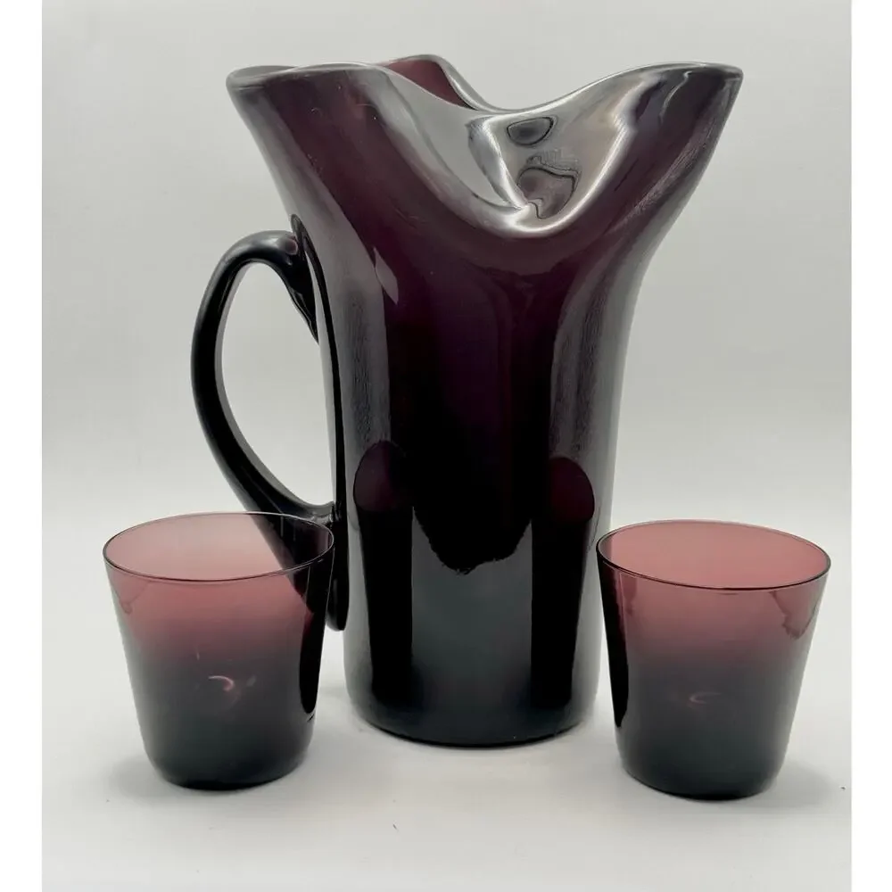 Vintage Plum Colored Art Glass Pitcher 9